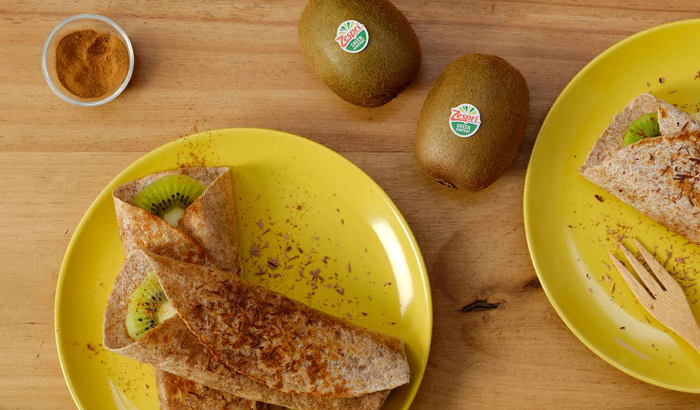 Ontbijtburrito’s met pindakaas, bananen en kiwi